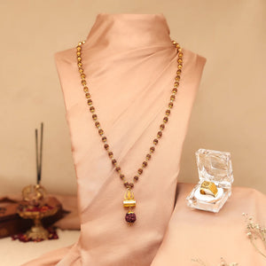 Gold-Plated Rudraksha Shiva Damroo Trishool Necklace & Trishool Ring