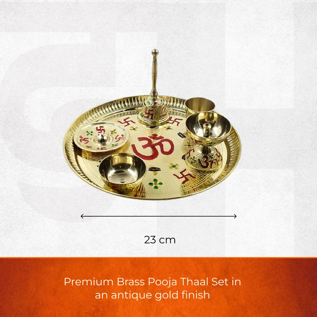 Antique Gold Premium Brass Pooja Thaal (Set of 5)