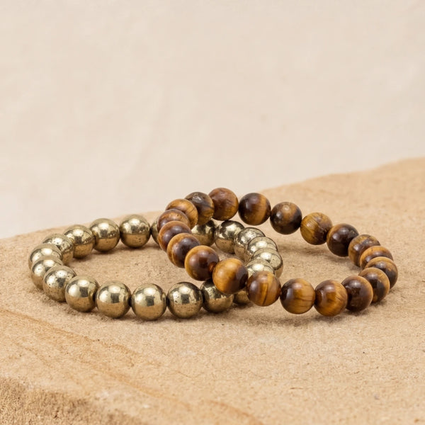 Tiger Eye and Pyrite Bracelet for Confidence and Wealth combo