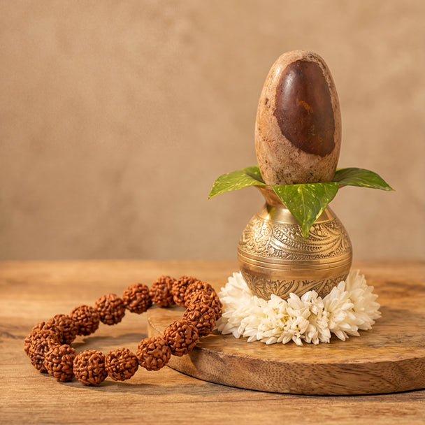 Original Narmadeshwar Shivling with 5 Mukhi Rudraksha Bracelet combo