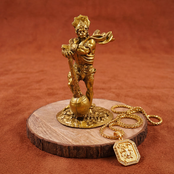 Lord Hanuman Divine Idol and Gold Plated Pendant for Strength combo