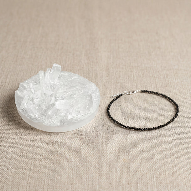 Black Tourmaline Anklet and Free Selenite plate for Protection and Grounding Combo