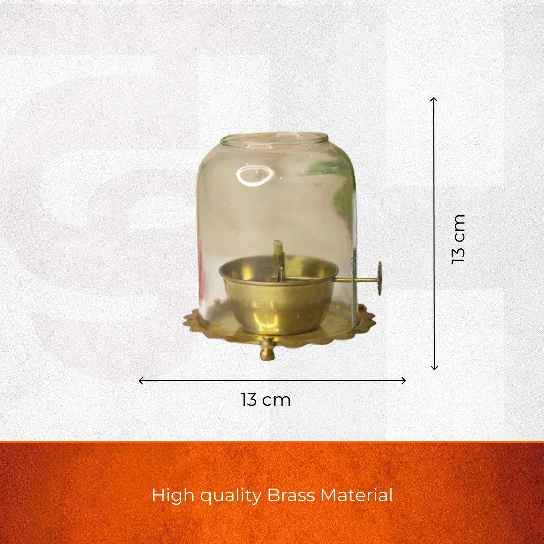 Brass Akhand Jyot Oil Diya with Boro-Silicate Glass