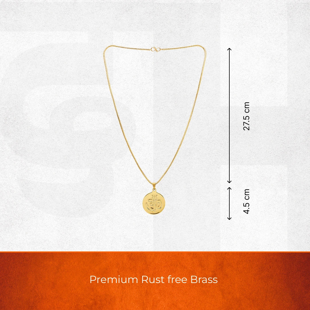 Gold Plated Round Om & Trishul Pendant