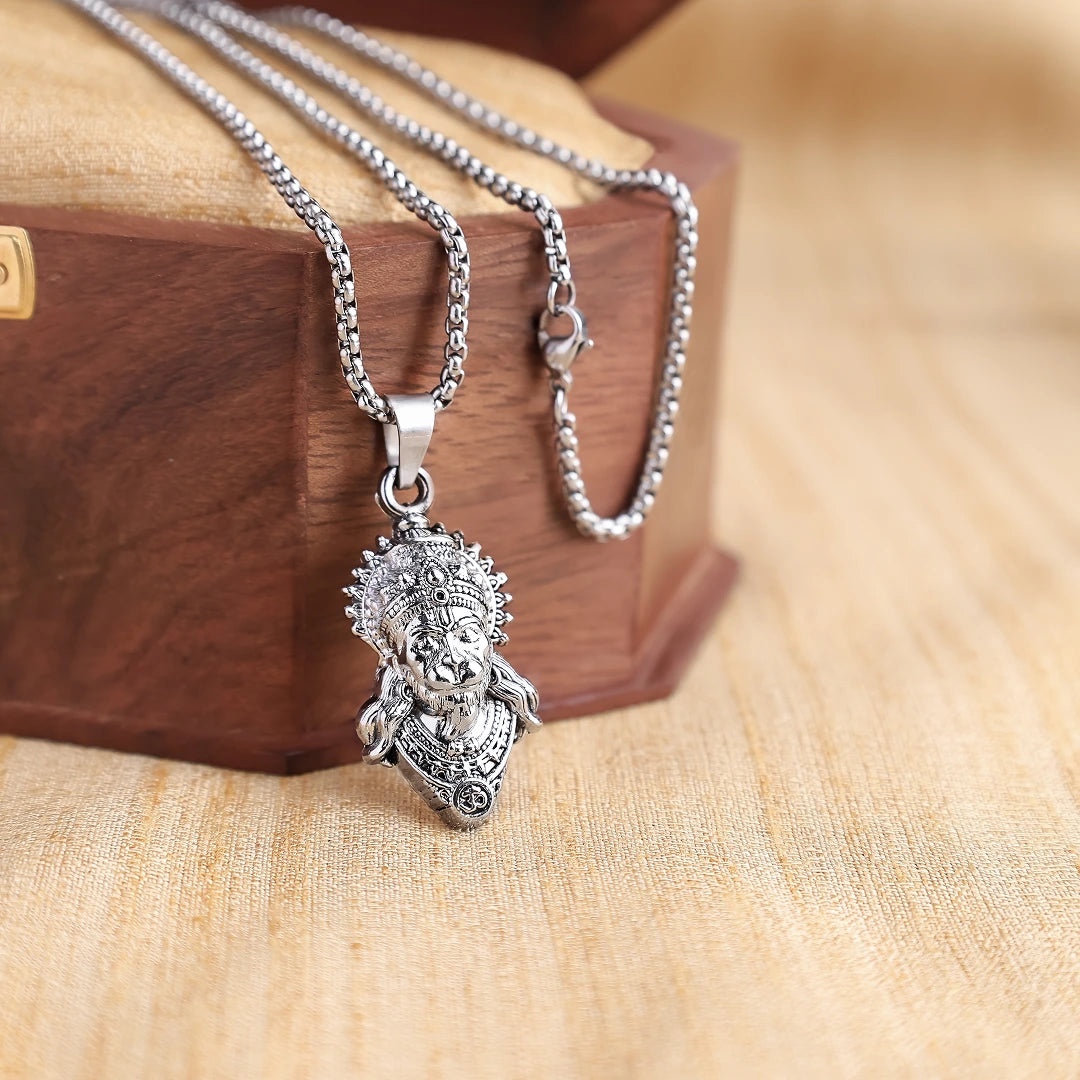 Silver Plated Hanuman Ji Face Pendant