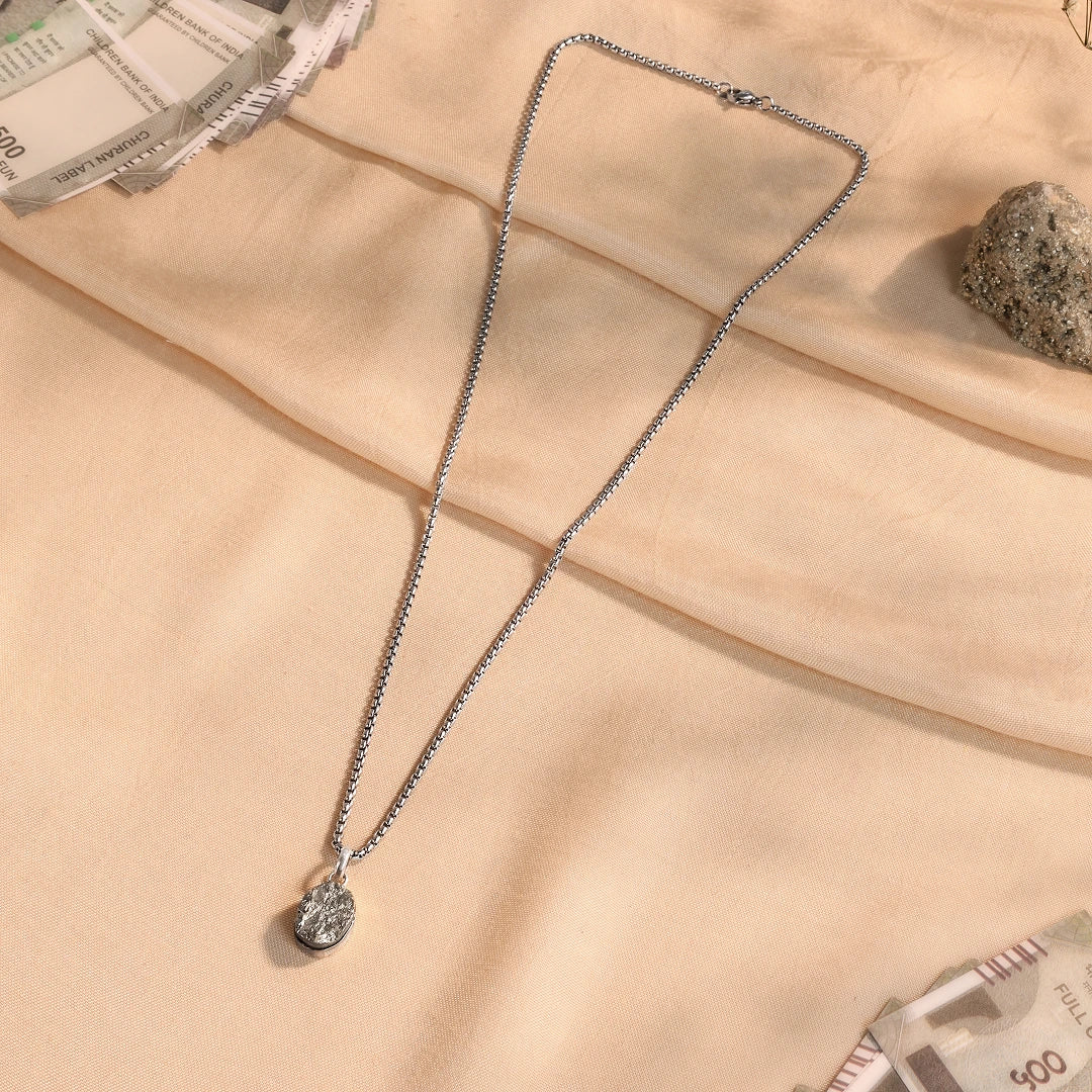 Raw Pyrite Stone Pendant on Silver Chain