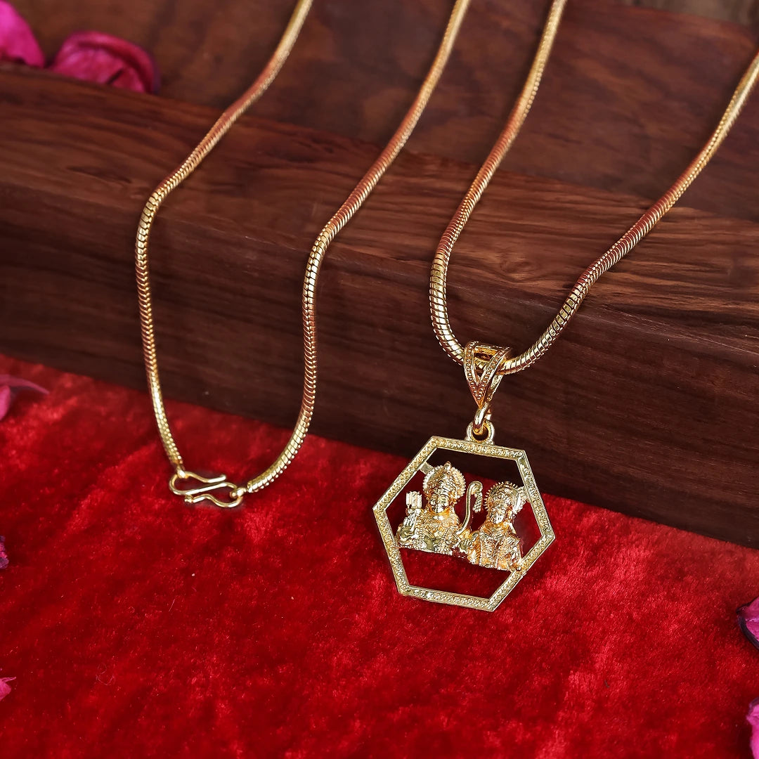 Gold Plated Ram and Sita Pendant with Chain