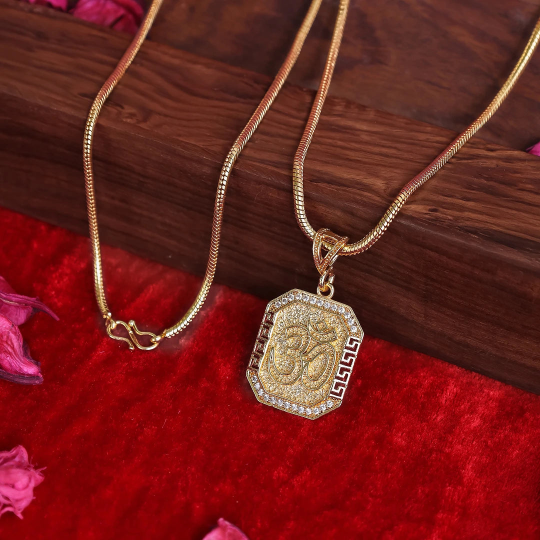 Gold Plated OM Diamond Pendant Necklace