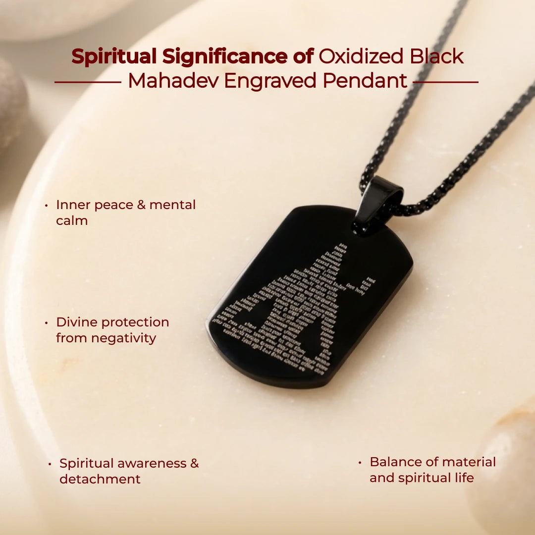Oxidized Black Mahadev Engraved Pendant
