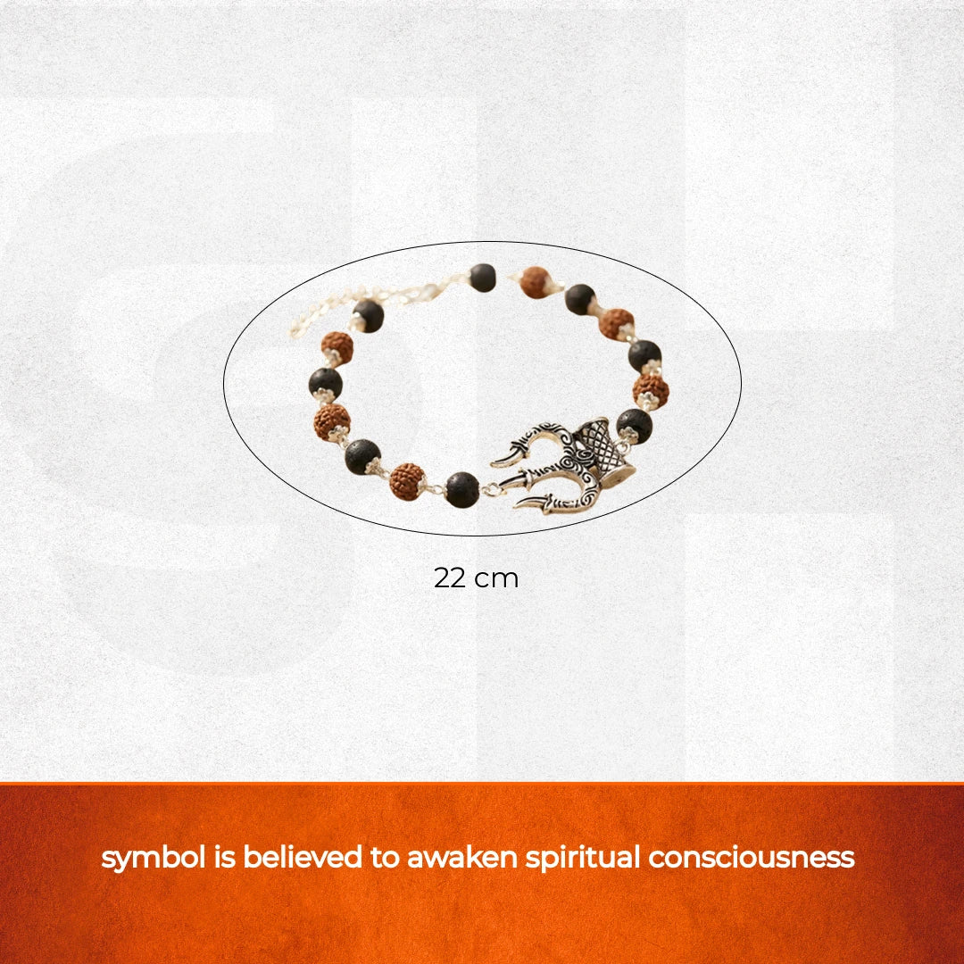 Rudraksha Karungali Silver Cap Trishool Damroo Bracelet