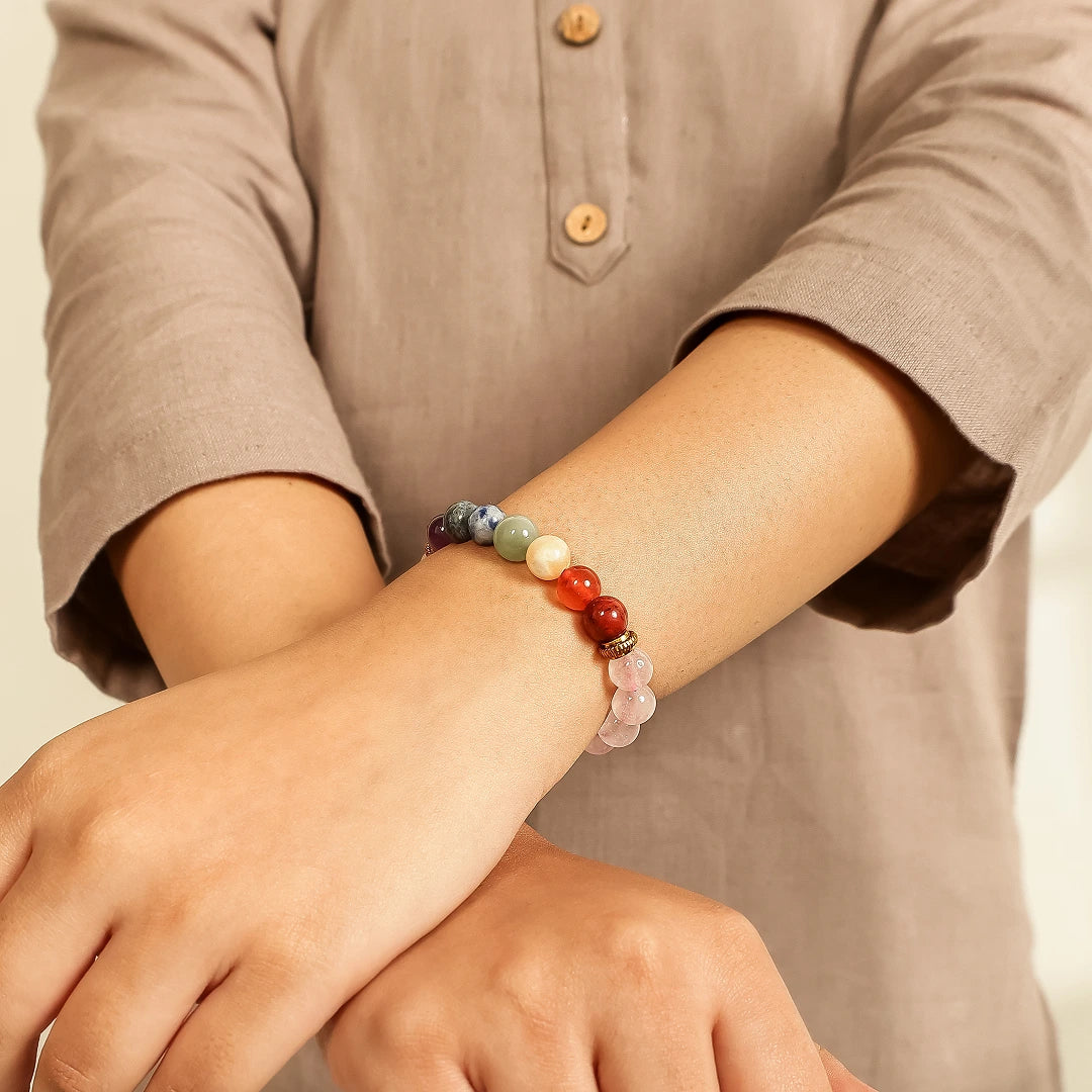 Rose Quartz 7 Chakra Bracelet
