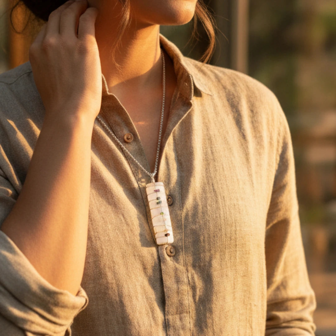 7 Chakra Stone Pendant with Selenite Plate