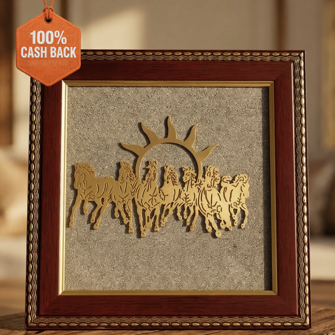 7 Horses Raw Pyrite Frame for Vastu & Prosperity