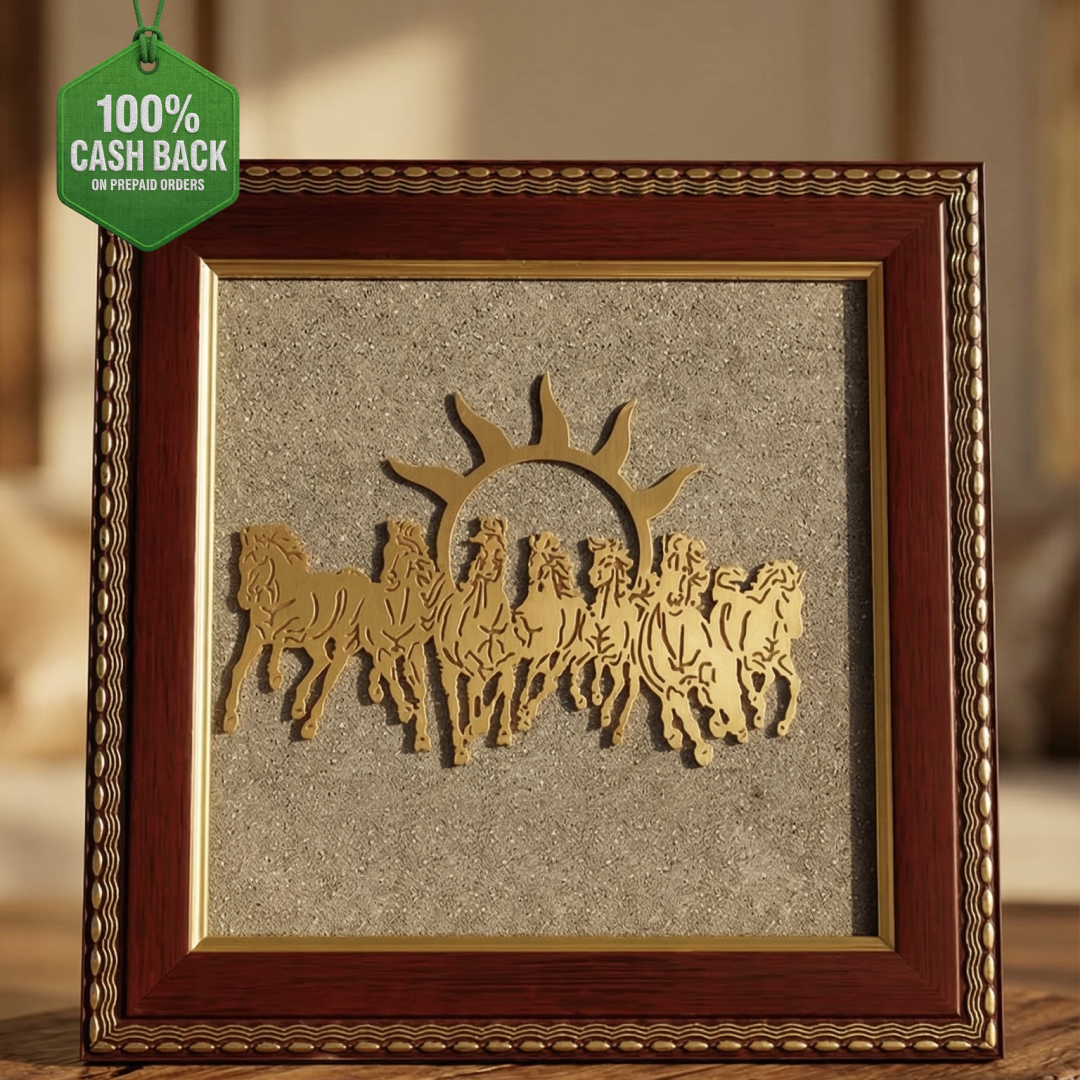 7 Horses Raw Pyrite Frame for Vastu & Prosperity