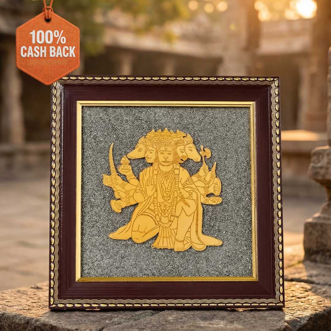 Panchamukhi Hanuman Raw Pyrite Frame for Strength & Protection