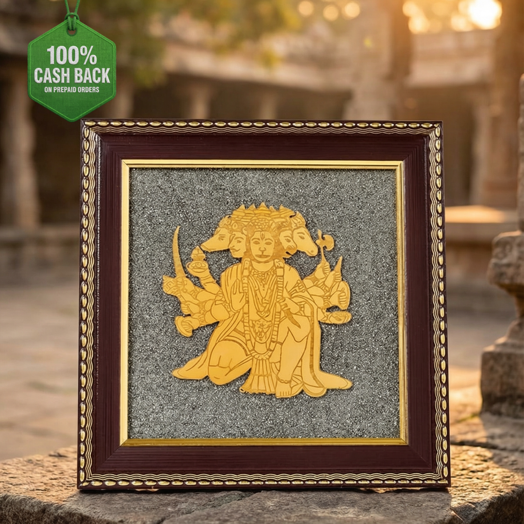Panchamukhi Hanuman Raw Pyrite Frame for Strength & Protection