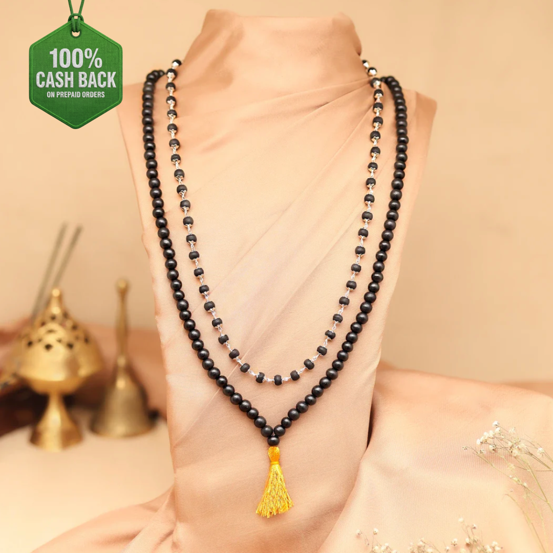 Original Karungali Malai 108-Beads & Karungali Malai Silver cap Combo with Govt. Certification