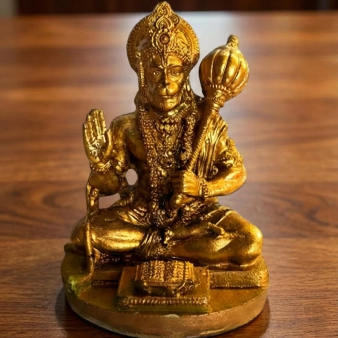 Antique Brass-Finish Hanuman Idol (Resin) – For Car & Office
