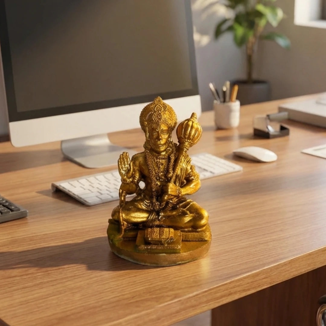 Gold Finish Resin Lord Hanuman Ji: For Home, Office & Car