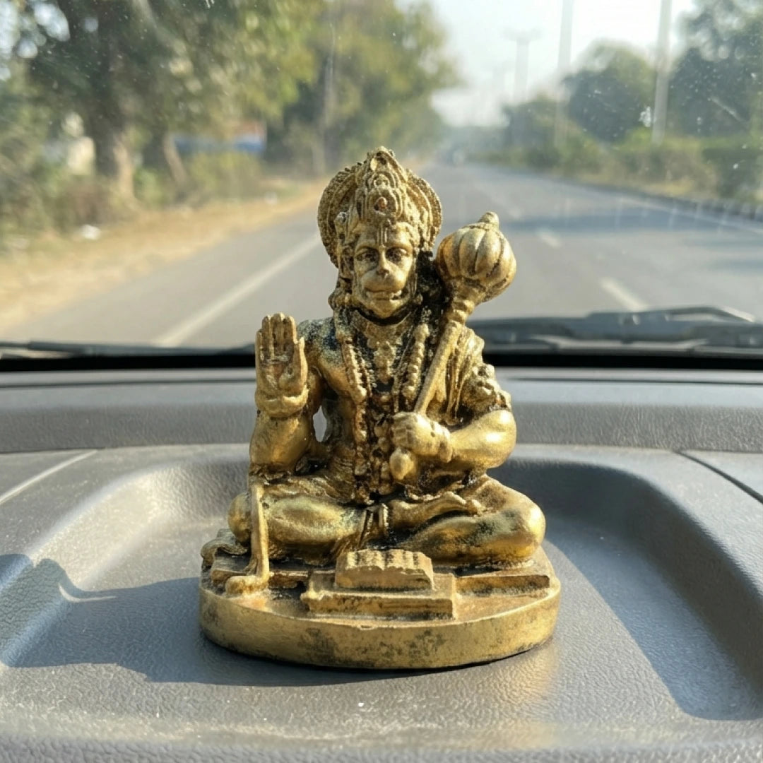 Hanuman Ji Idol: Resin Brass Finish for Home, Office & Car