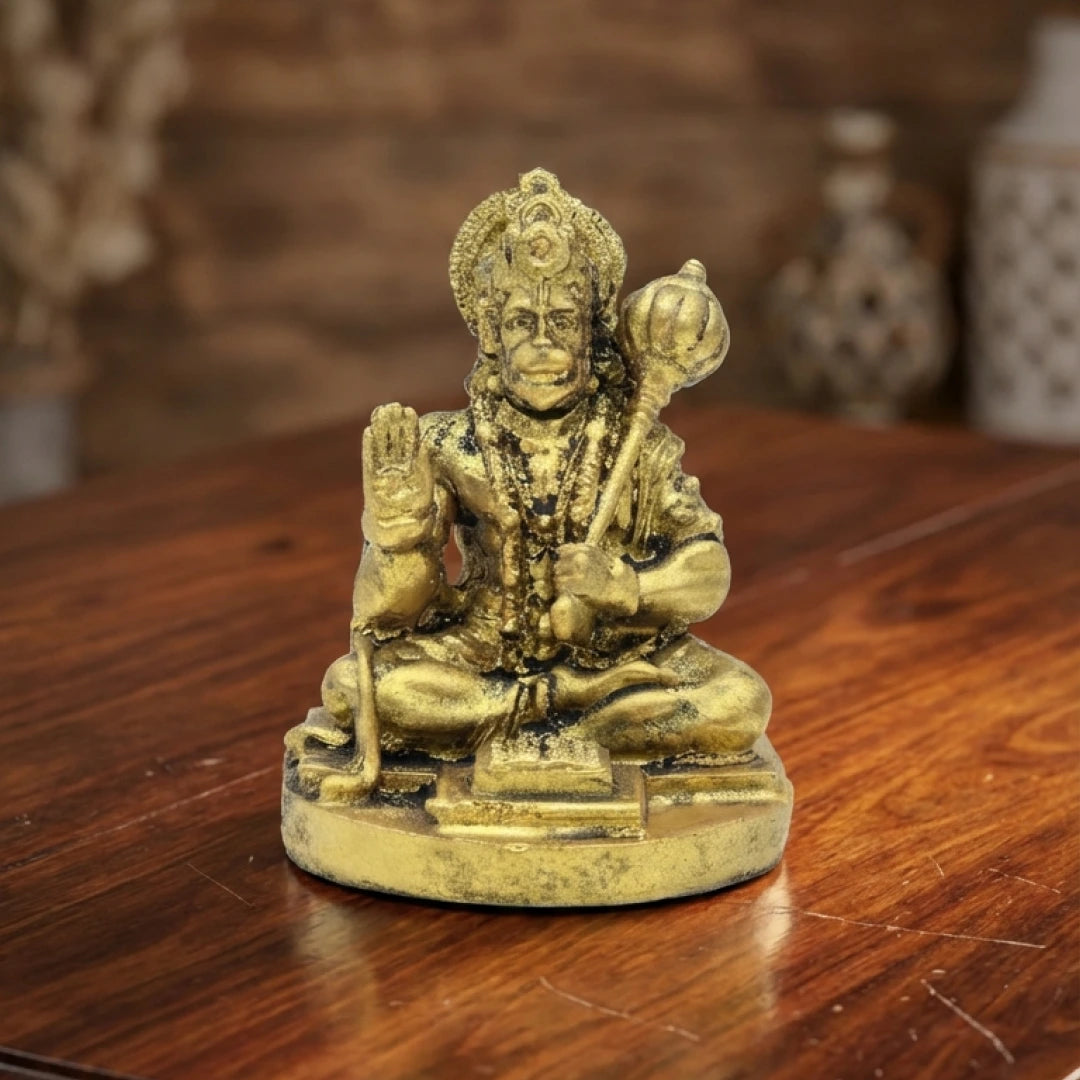 Hanuman Ji Idol: Resin Brass Finish for Home, Office & Car