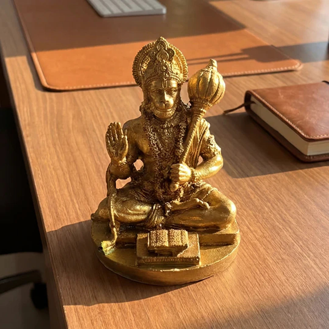 Hanuman Ji Idol: Resin Brass Finish for Home, Office & Car