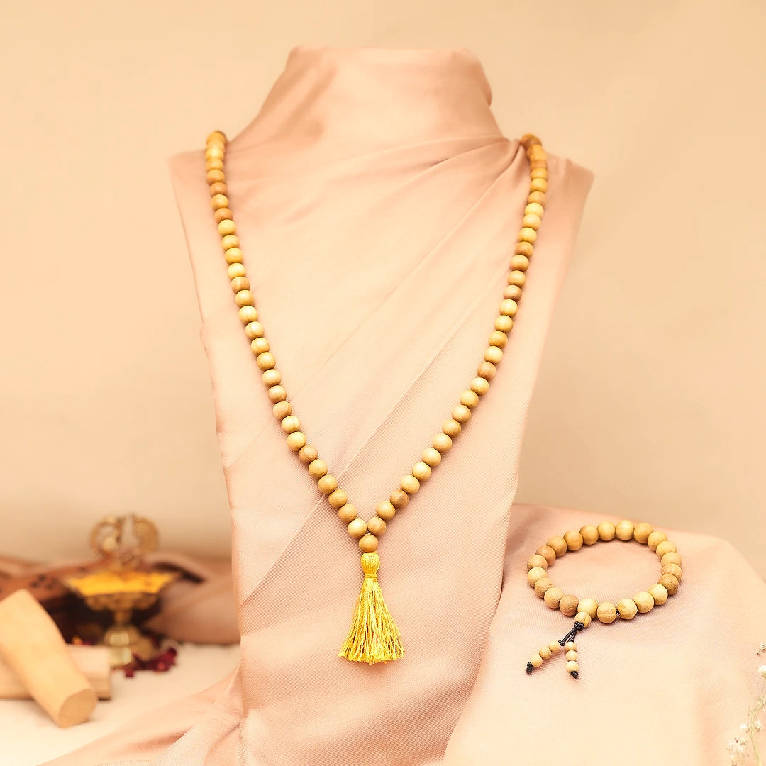 108 Beads Chandan Mala & Bracelet – Pure Sandalwood Combo