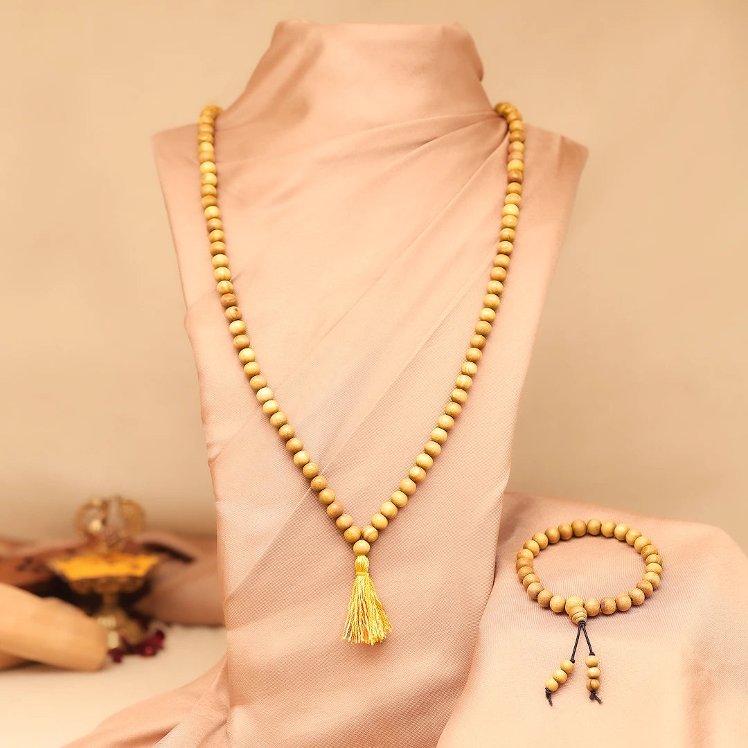 108 Beads Chandan Mala & Bracelet – Pure Sandalwood Combo