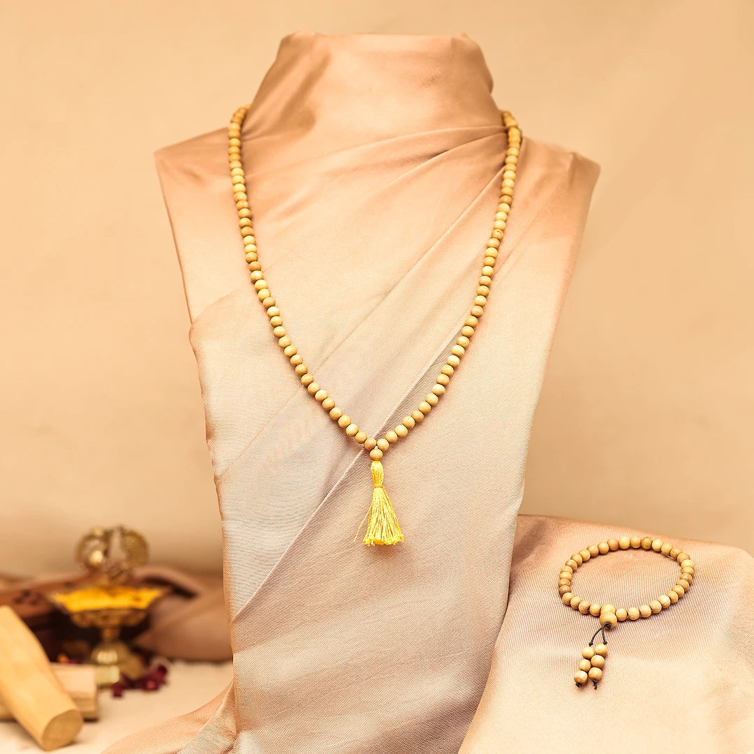 108 Beads Chandan Mala & Bracelet – Pure Sandalwood Combo