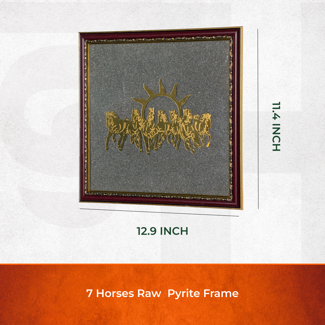 7 Horses Raw Pyrite Frame for Vastu & Prosperity - Medium Size