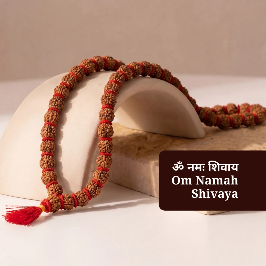 5 Mukhi Rudraksha Kantha Mala - 54+1 Beads | Natural & Lab-Certified