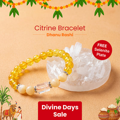 Sagittarius (Dhanu Rashi) Stone Bracelet with FREE Raw Selenite Plate