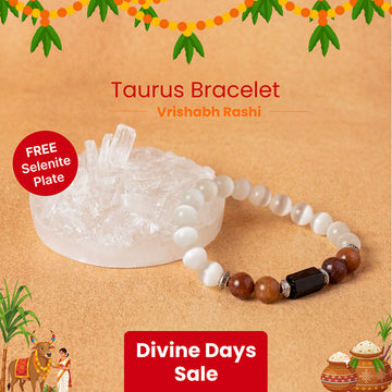 Taurus (Vrishabh Rashi) Bracelet with Raw Selenite Plate
