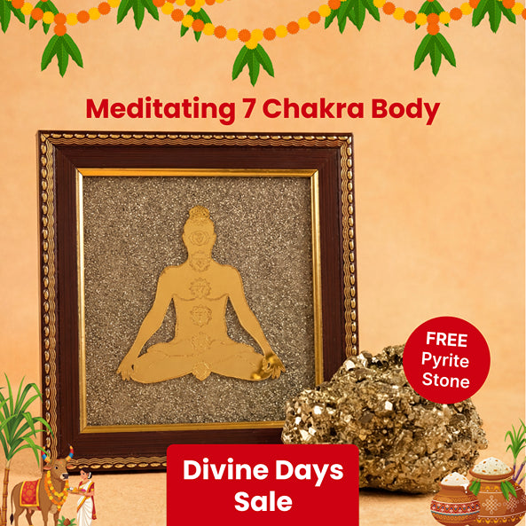 Meditating 7 Chakra Body Raw Pyrite Frame for Energy Alignment with FREE Raw Pyrite Stone