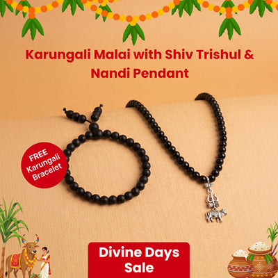 Original Karungali Malai with Shiv Trishul & Nandi Pendant with FREE Karungali Bracelet