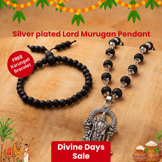 Silver plated Lord Murugan Pendant with FREE Karungali Bracelet