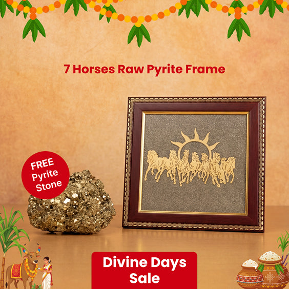 7 Horses Raw Pyrite Frame for Vastu & Prosperity with FREE Raw Pyrite Stone