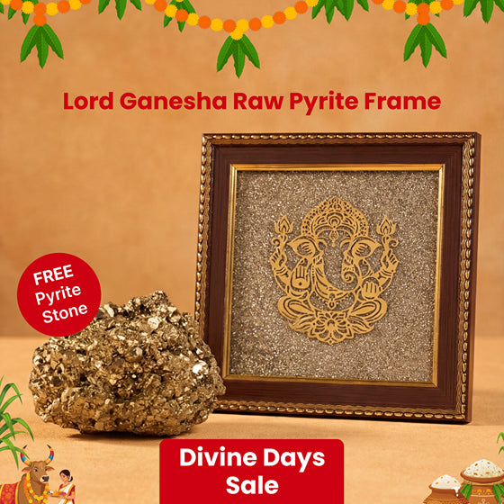 Lord Ganesha Raw Pyrite Frame | Brings Good Luck & Abundance with FREE Raw Pyrite Stone