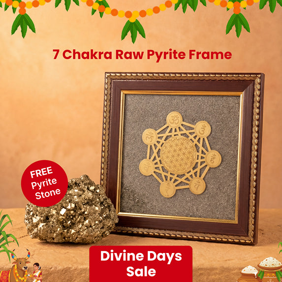 7 Chakra Raw Pyrite Frame for Energy Balance & Wealth Flow with FREE Raw pyrite stone