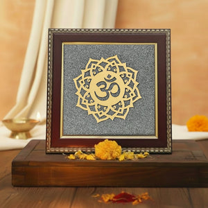 Om Symbol Raw Pyrite Frame | Meditative Mandala for Peace & Cosmic Energy