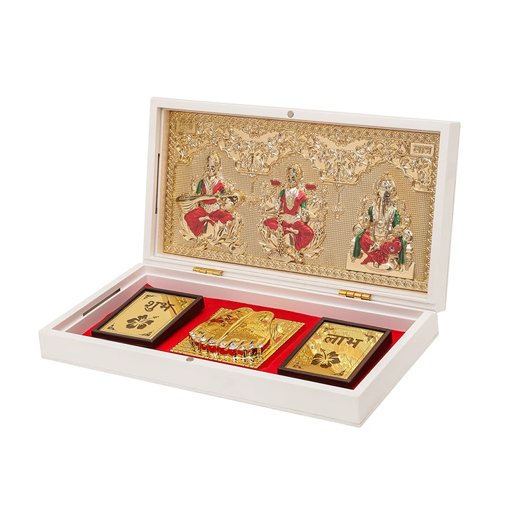 Ganesh Lakshmi Saraswati Pocket Temple - Gold Platted