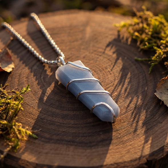 Angelite Stone Locket with Chain