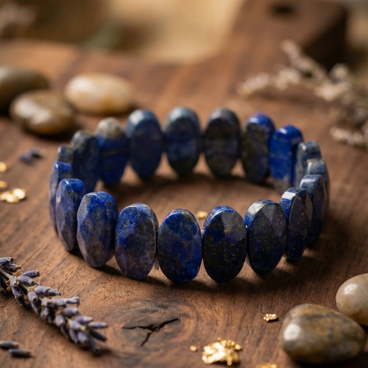 Lapis Lazuli Flat Beaded Bracelet