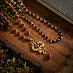 Om Shiva Rudraksha 54 Beads & Karungali Silver Cap Necklace Combo (Certified)