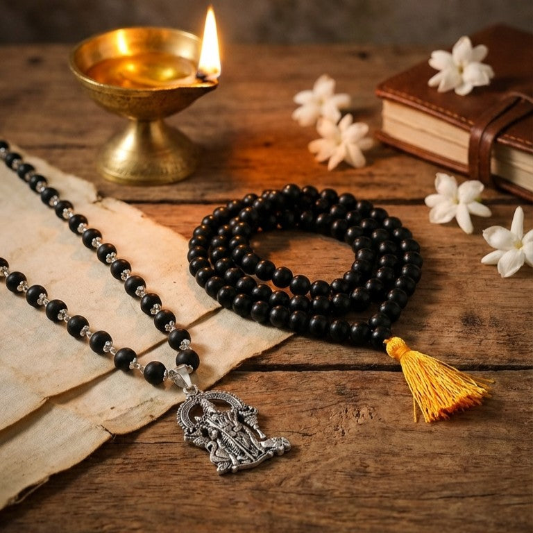 108 Beads Karungali Malai & Silver Murugan Pendant Combo (Certified)