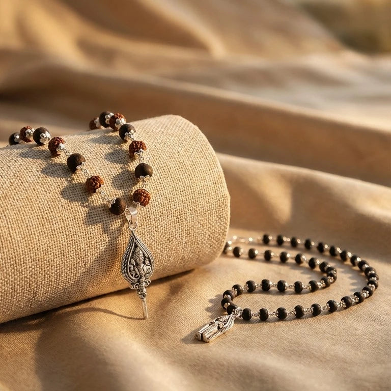 Rudraksha Karungali Silver Cap Combo – Lord Murugan Shastra & Shakti