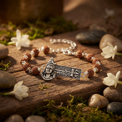 Rudraksha Silver Cap Mahadev Bracelet