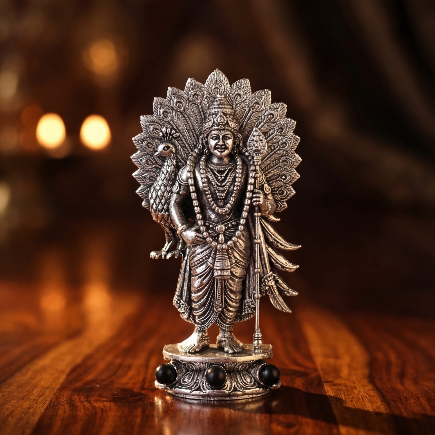 Divine Lord Murugan Idol with Peacock