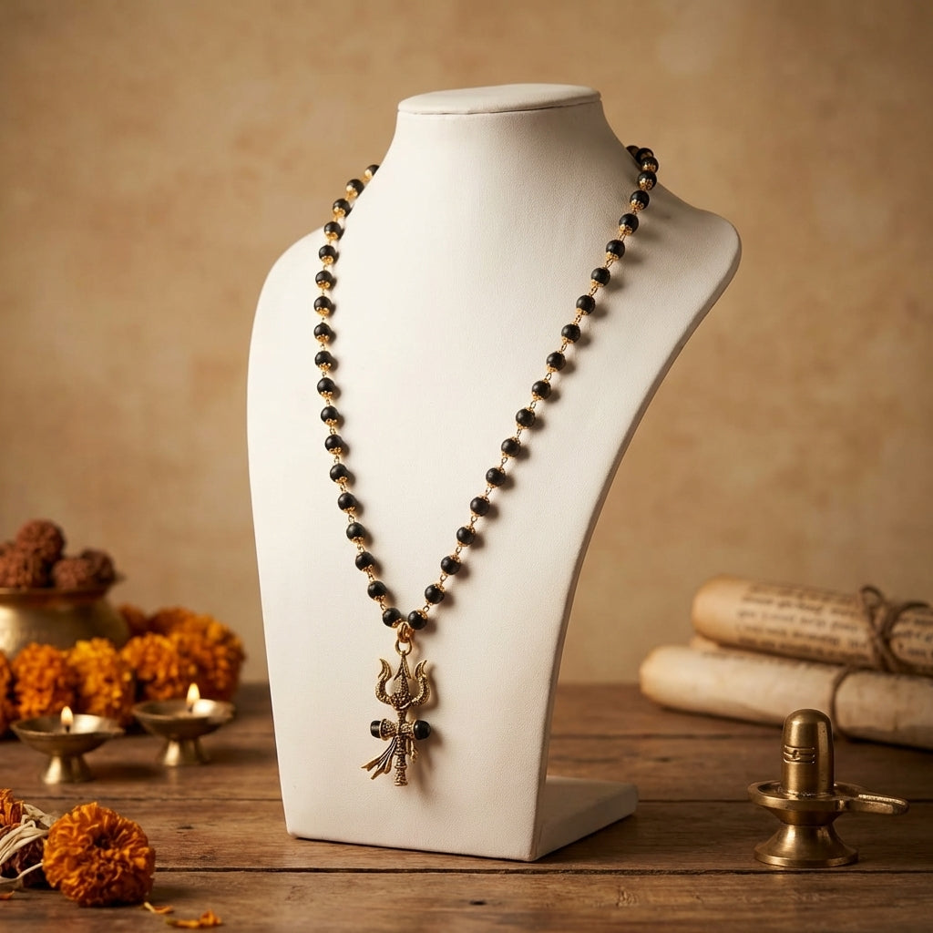 Gold Cap Karungali Mala with Trishul Damroo