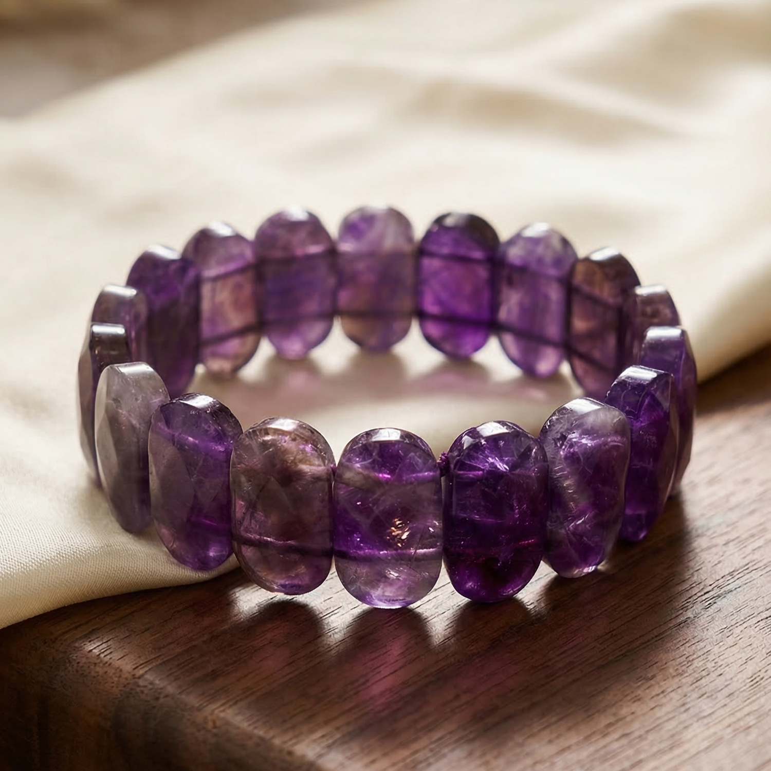 Amethyst Flat Beaded Bracelet